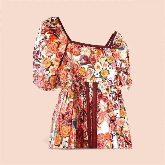 IN LOOM Floral Puff Sleeve Midi Dress | NWT | Cottagecore |Square Neck | S - L - Picture 4 of 16